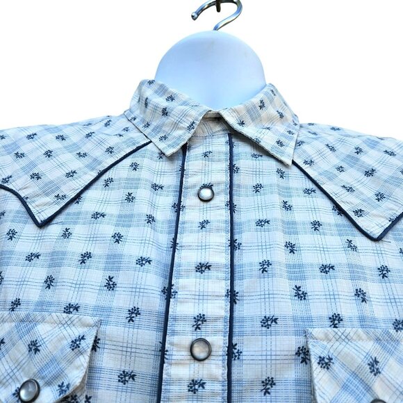 Ralph Lauren Polo Jeans Western Pearl Snap Shirt M Blue White Short Sleeve Y2K - Picture 6 of 11